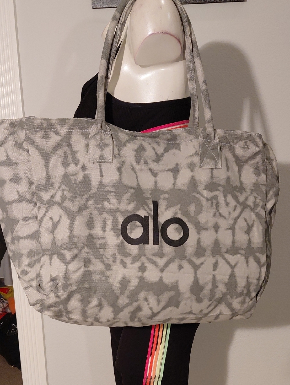 ALO Yoga Gray Tie-Dye Canvas Tote